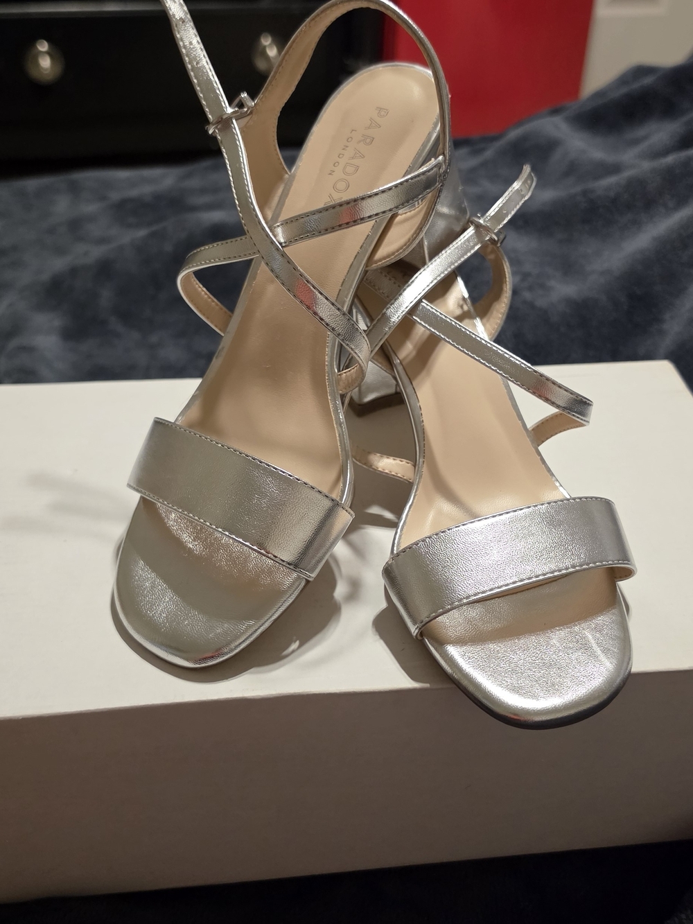 Paradox Silver Strappy Block Heel Sandals